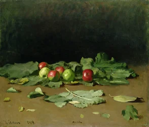 Nature morte de pommes et de feuilles